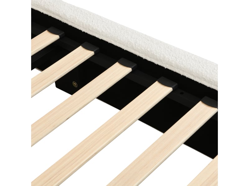  Lit double 160x200 cm avec grand rangement et mécanisme hydraulique, tête capitonnée, cadre à lattes, beige bouclé  - Conforama E