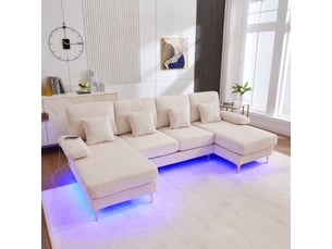 Canapé droit fixe 4 places Velours côtelé beige