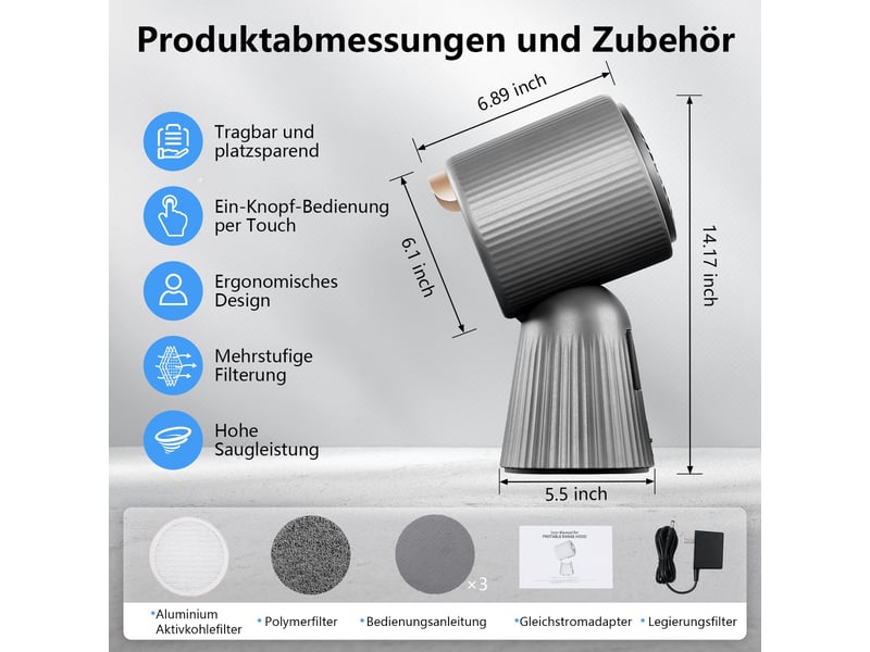  Mini hotte aspirante sans évacuation, hotte de table portable 180 m³h avec trois vitesses, filtre à charbon et éclairage led  - Conforama C