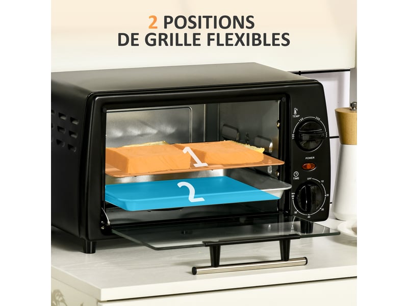  Mini four électrique 10l 1 grille et 1 plateau, température réglable de 100°c à 230°c, 36,5x26x22 cm, minuteur 60 min  - Conforama E