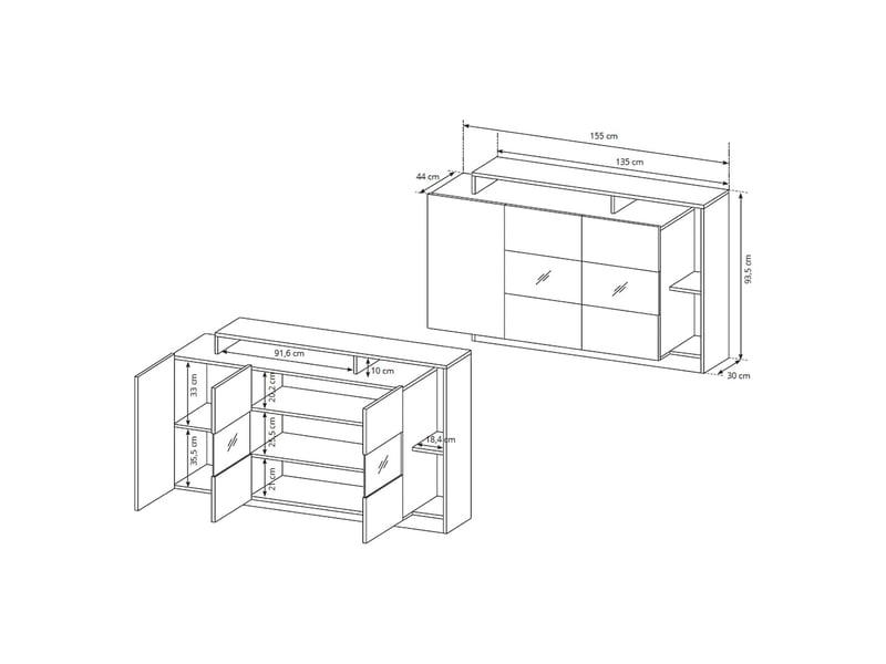  Crédence hafa, buffet 7 étagères, 155x44x94h cm chêne marron Hafa - Conforama C
