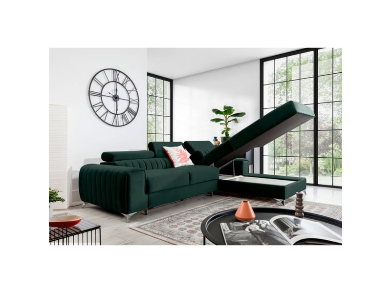  Canapé d'angle droit vert foncé convertible 3 places jayson dossier profilé  - Conforama B