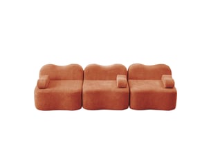 Canapé modulable 3 places orange en velours, design sans dossier avec rangement intégré pour salon moderne