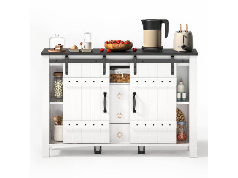  Buffet avec 2 portes coulissantes et 3 tiroirs pour cuisine en mdf 120×40×80 cm blanc  - Conforama D