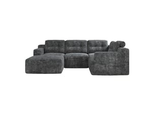 Canapé d'angle compressé panoramique fixe <strong>MAISENTIEL</strong> <strong></strong> 5 places Tissu gris
