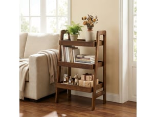 Étagère échelle bois massif 3 niveaux - bout de canapé noyer autoportant pour salon et chambre