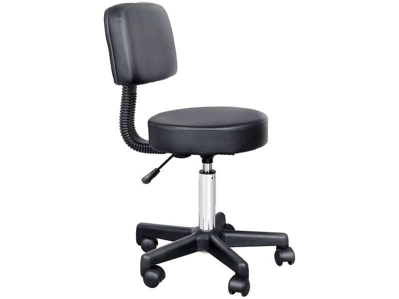  Tabouret de travail à roulettes,35x35x84 cm,avec dossier,similicuir,noir  - Conforama A