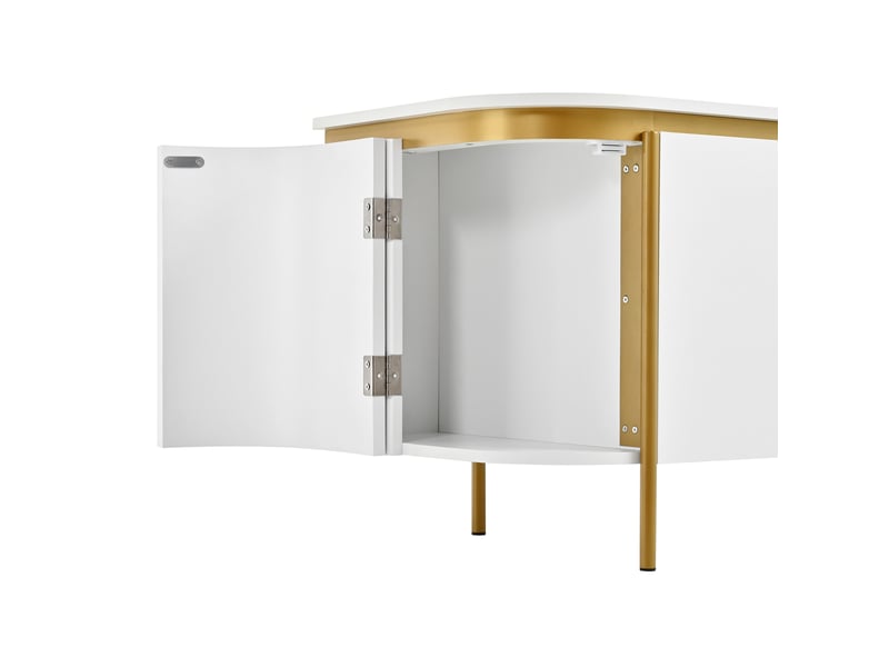  Meuble tv 6 portes avec passe-câbles - lpospi - extrémités arrondies, mdf blanc, 180 × 38 × 46 cm  - Conforama E