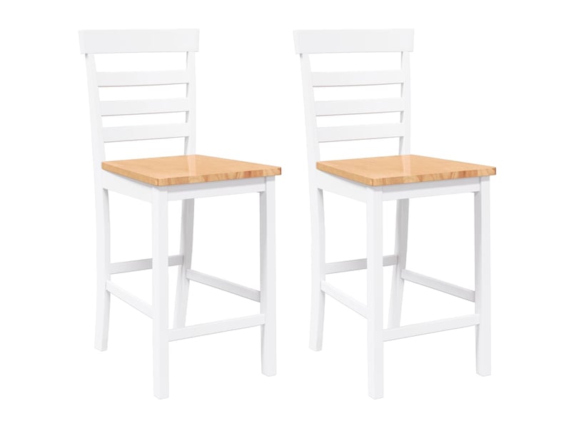  Lot de 2 tabouret de bar, chaise de bar blanc bois massif d'hévéa  - Conforama A