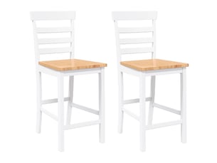 Lot de 2 tabouret de bar, chaise de bar blanc bois massif d'hévéa