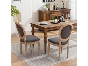 Lot de 2 chaises de salle à manger style français en tissu lin gris foncé avec structure en bois massif
