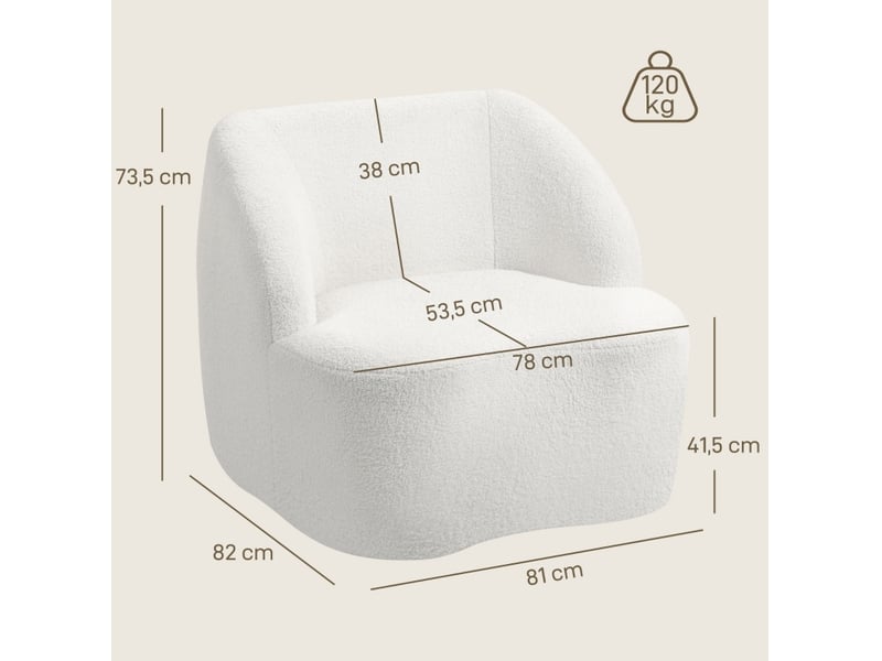  Fauteuil 1 place en polyester blanc crème avec rembourrage effet polaire  - Conforama E