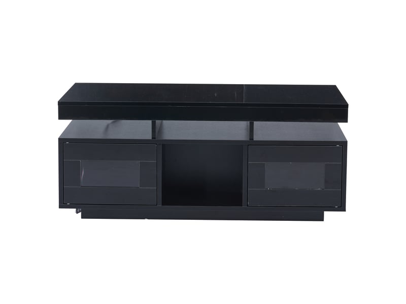  Table basse avec 2 portes 2 niches led et prise usb, plateau brillant, pour salon bureau, en panneaux, noir - uvrion  - Conforama A
