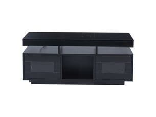 Table basse avec 2 portes 2 niches led et prise usb, plateau brillant, pour salon bureau, en panneaux, noir - uvrion