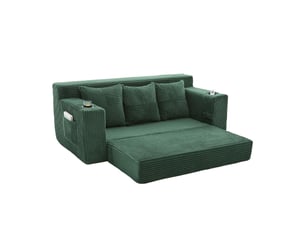 Canapé convertible 3 places 172 x 87 cm – vert émeraude – porte-gobelets, poches et assise extensible