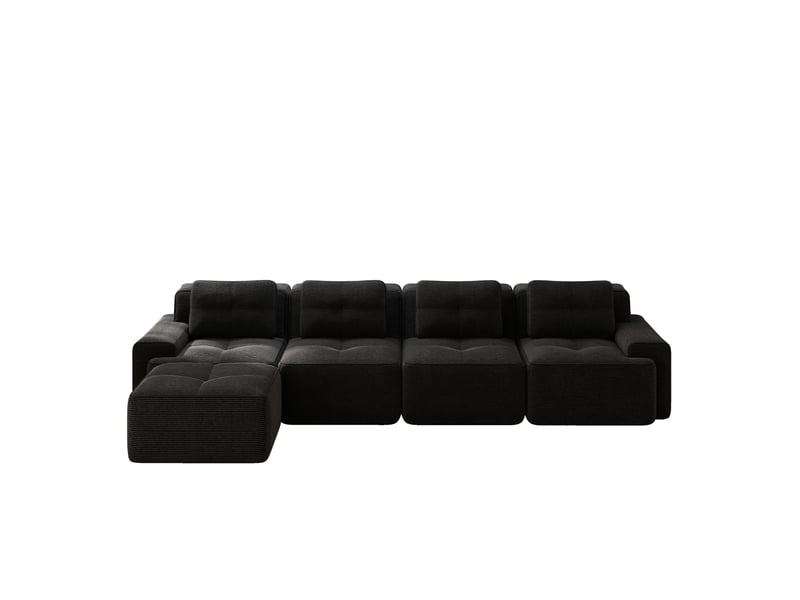  Canapé d'angle modulable ulevr 4 places avec méridienne, sans montage, velours côtelé noir, 382 x 177 x 69 cm  - Conforama A