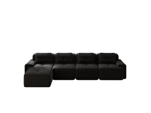 Canapé d'angle modulable ulevr 4 places avec méridienne, sans montage, velours côtelé noir, 382 x 177 x 69 cm