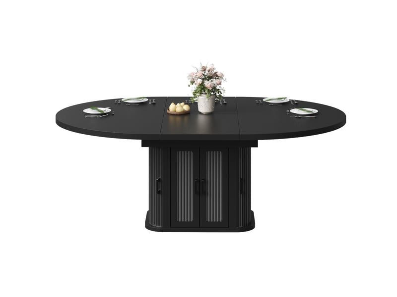 Table à manger extensible 118-158 x 118 x 76 cm, 2 à 6 personnes, rangement dissimulé, séparateurs réglables, portes coulissantes, mdf, noir Bliss Lite - Conforama A