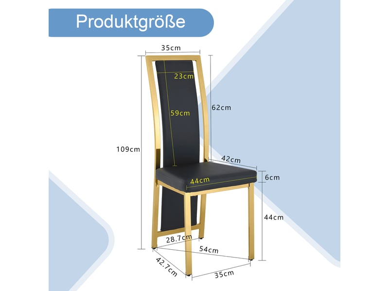  Chaises de salle à manger lot de 2 à dossier haut  - cadre métal doré, simili cuir noir, 109 cm  - Conforama D