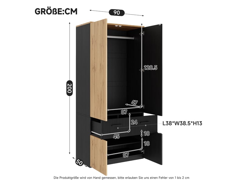 Armoire 90 x 50 x 200 cm avec façade à lattes, 1 penderie, 2 tiroirs et 2 compartiments, meuble haut à portes battantes moderne pour chambre, salon ou bureau OPULERANE TRADING LTD - Conforama C
