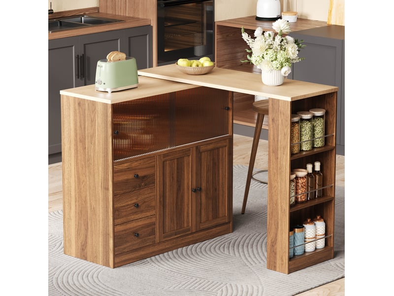  Îlot de cuisine extensible 172x40x96 cm avec rangement en mdf naturel  - Conforama W