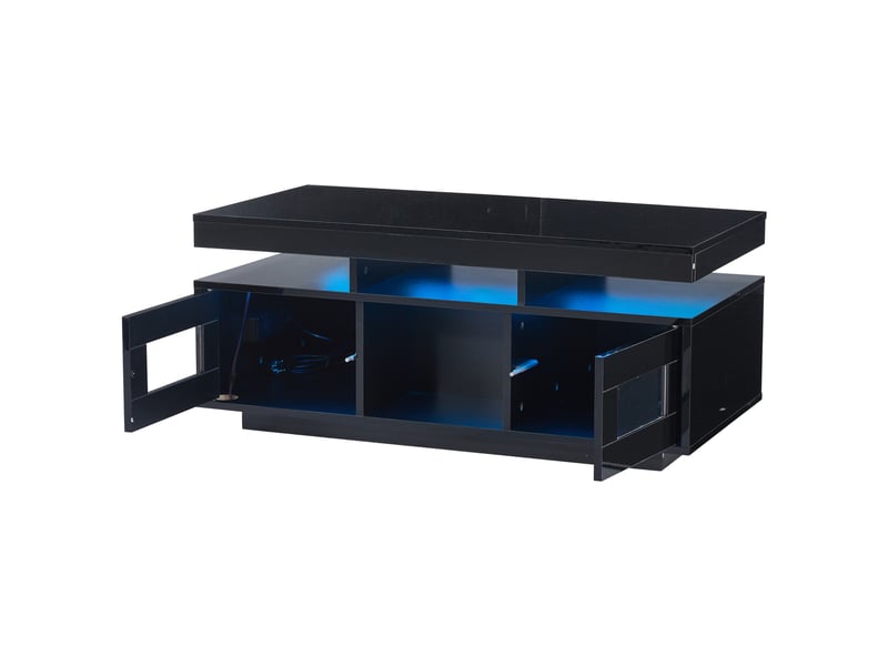 Table basse noire avec plateau brillant, rangement et led, 100 × 50 × 43 cm - Conforama W