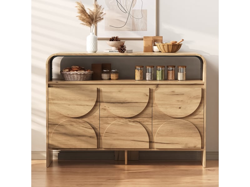  Commode naturelle en mdf, espace ouvert, éclairage intégré et rangement adapté  - Conforama E