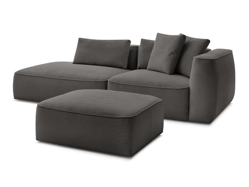  Bobochic canapé droit fixe 3 places leopold velours côtelé avec pouf taupe  accoudoir droit LEOPOLD - Conforama A