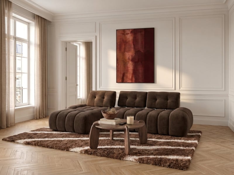  Bobochic canapé d'angle avec dossier avance recule apollon en tissu bouclette orange  angle gauche APOLLON - Conforama D