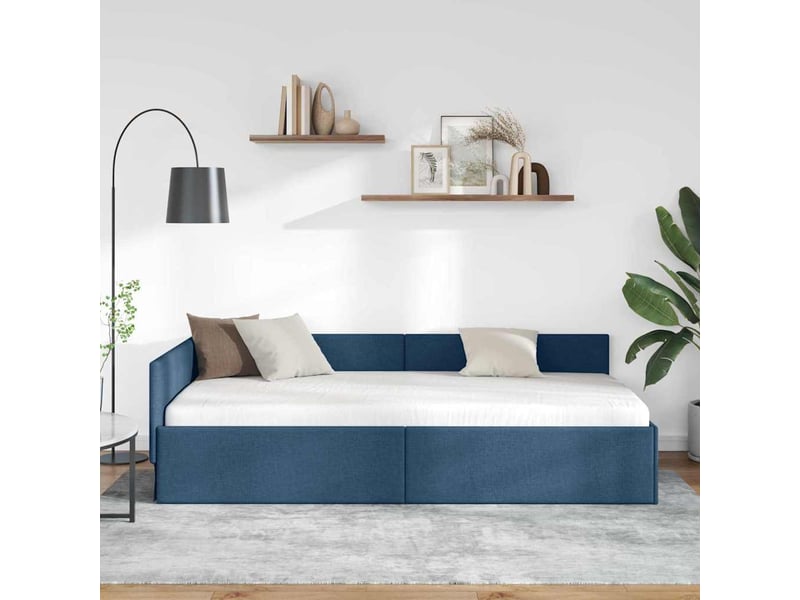  Lit adulte, lit simple, cadre de lit d'angle bleu 100cmx200cm tissu cf6823  - Conforama C