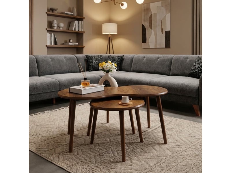  Lot de tables basses en mdf avec pieds en bois marlo  - Conforama B
