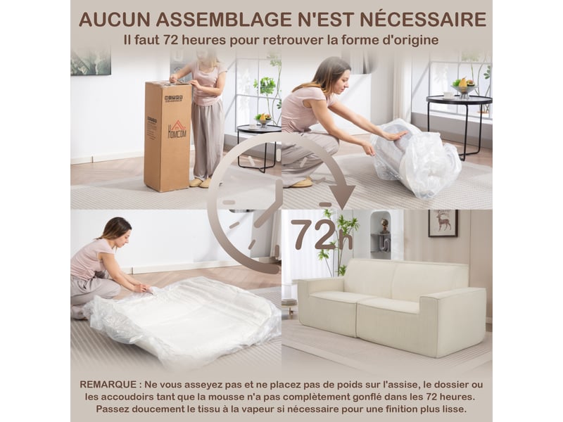  Canapé 3 places en velours côtelé 230 cm, canapé moderne, beige, pas de montage nécessaire  - Conforama W