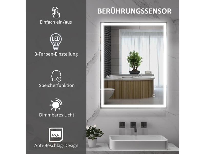 Miroir de salle de bains led 90x70 cm avec commande tactile argent  - Conforama C