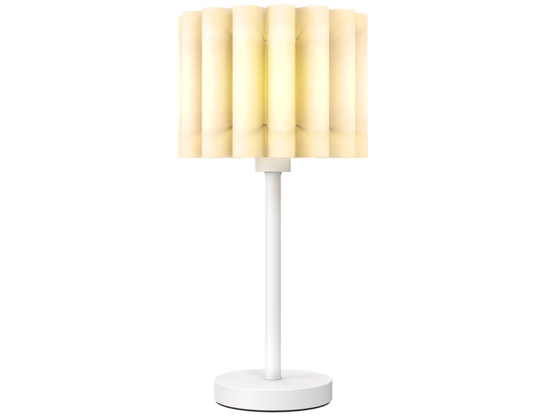  Lampe de table style rétro. Lampe de chevet. Abat-jour en plastique. Interrupteur à bouton-poussoir. Blanche.  - Conforama A