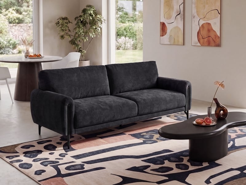  Canapé 3 places skaro tissu chenille noir  - Conforama B