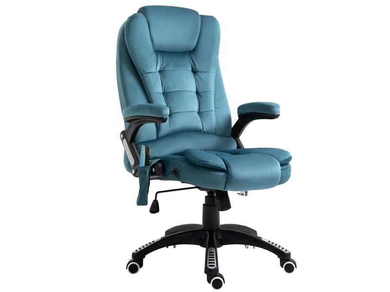  Chaise de bureau massante et chauffante avec dossier inclinable, assise pivotante à 360° en polyester bleu  - Conforama A
