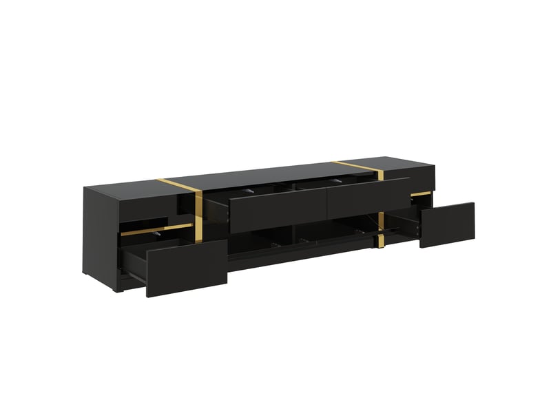  Meuble tv luxueux, finition haute brillance, bordures dorées, avec tiroirs et portes, style moderne, rangement pour salon, 180 cm  - Conforama W