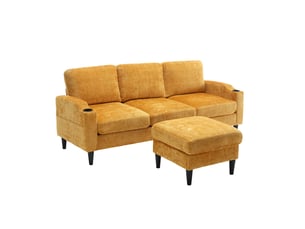 Canapé droit fixe <strong></strong> <strong></strong> 4 places Velours jaune avec coffre de rangement