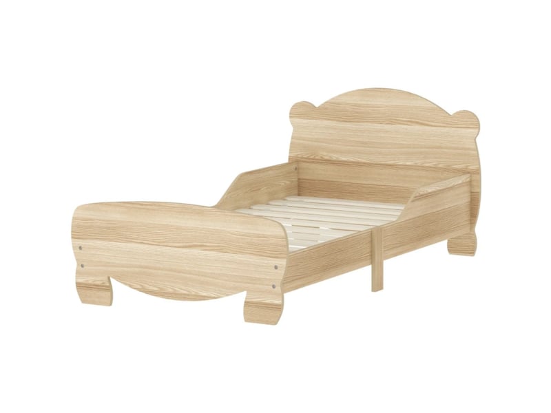 Lit enfant 70x140 cm en mdf naturel avec barrières de sécurité motif ours - Conforama A