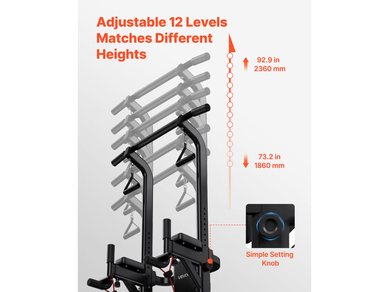  Vevor barre de traction autoportante capacite 150 kg, chaise romaine hauteur et dossier reglables, tour de musculation dips pompes releves de jambes tirage inverse, station entrainement domicile  - Conforama D