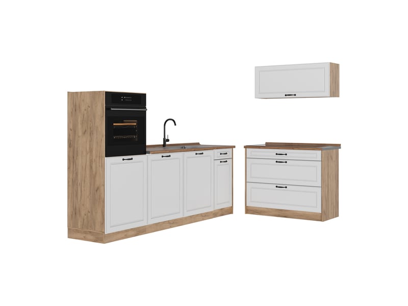 Vicco cuisine, blanc campagnechêne doré, 220cm plan de travail chêne doré - Conforama A