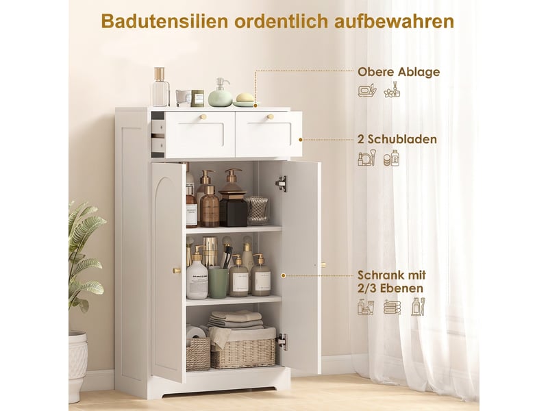  Meuble de salle de bain 2 tiroirs 2 portes blanc 60 x 30 x 108 cm  - Conforama D