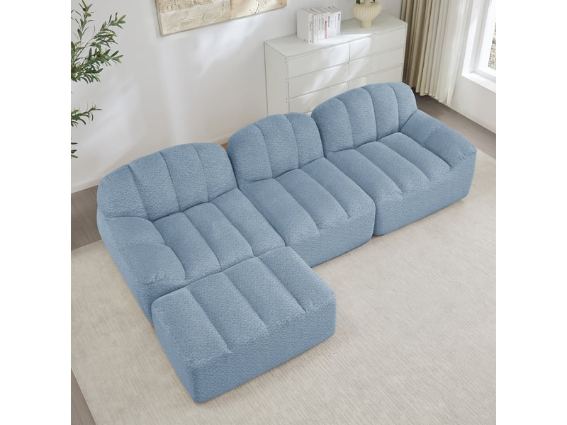 Canapé d’angle coquille 3 places avec pouf bleu – 288 x 165 x 79 cm Fay Lum - Conforama E