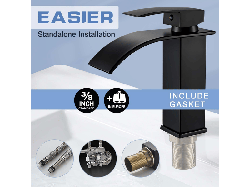  Moderne robinet lavabo design elégant, mitigeur lavabo salle de bain en laiton, robinetterie cascade noir g 38  - Conforama E