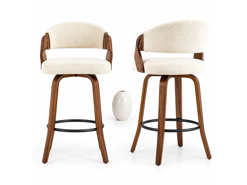  Tabourets de bar 51x42x95 cm lot de 2, tabouret haut, dossier ergonomique, assise tissu, pieds bois, cuisine, blanc  - Conforama A