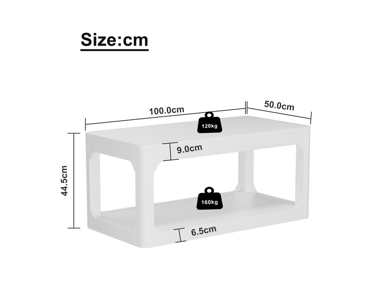  Table basse avec 2 niveaux de rangement pour salon en mdf blanc, plateau épais et bords légèrement arrondis  - Conforama E
