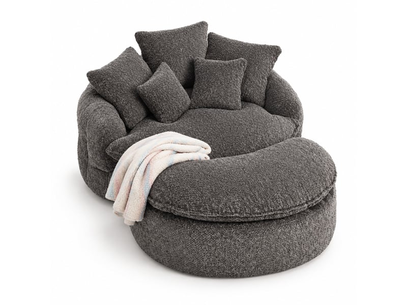  Fauteuil lounge avec repose-pieds et coussins gris evryae  - Conforama E