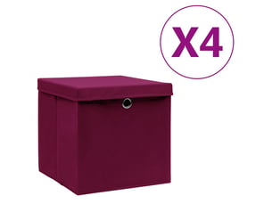 Boîtes de rangement avec couvercles 4pcs 28x28x28cm rouge foncé