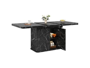 Table à manger extensible 140-180x80x76.5 cm effet marbre noir avec rangement