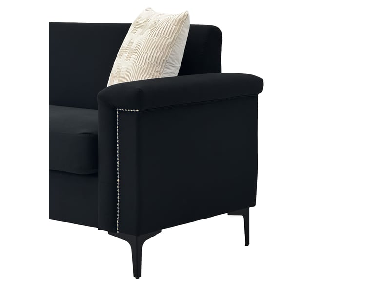  Canapé droit 2 places noir – canapé salon moderne tissu polyester avec pieds métal stables pour petit espace  - Conforama W